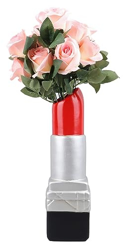 Unique Vase, Creative Lipstick Shaped Vase, Exquisite Realistic Lipstick Shape Decorative Vase, Beautiful Resin Flower Vase for Modern Home Decoration, Book Shop, Coffee Shop(Silver)