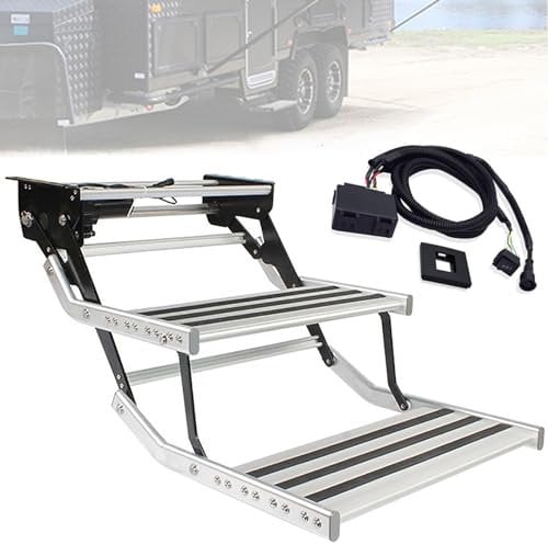 CHBMZ Trittstufe Wohnmobil, Zusammenklappbare Anhängerstufen, mit Licht, Teleskopisch, rutschfest, für Wohnmobil, Reiseanhänger, Wohnwagen, 150 Kg/330 Lbs (Color : Switch, Size : Double Layer)