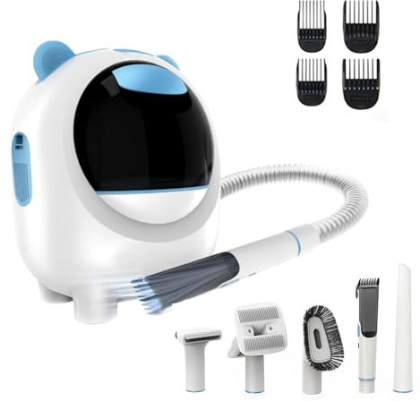 Ostreemaner Aspirateur À Poils De Chien, Brosse À Aspirateur pour Chien pour Le Toilettage, Aspiration sous Vide De 9 000 Pa, Trois Niveaux Réglables, Livré avec Cinq Têtes De Brosse