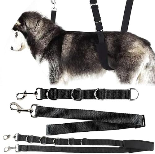 SQAQS 3PCS Haustier-Hundegeschirr, Starke Ausdauer, Hals und Haunch Halter, Fellpflege, verstellbares Tischseil mit D-Ringen, Gurt, Waschen Hundepflege Tub Zurückhaltung， Hund Bade Seil fü(schwarz)