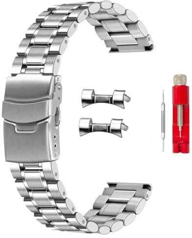 SINAIKE 20mm Universal Uhrenarmband Solid Edelstahl mit gebogenen Lug Ends Teile, Ersatz Armband für Männer und Frauen Silber