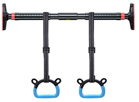 OLSKFUH Pull-Up Bars Portable Steel Horizontal Bar, 115-145cm/45.2-57in Door Corridor Chin Up Bar, Hoist Ring Resistance Belt Swing Suspension Equipment, Load 300kg/661ib