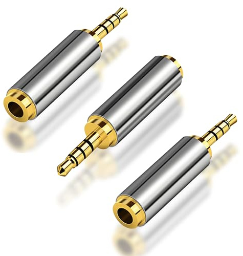 HATMINI Adattatore maschio da 2,5 mm a 3,5 mm femmina Confezione da 3 jack stereo placcato oro Convertitore di connettori completamente in metallo per smartphone, cuffie, microfono, tablet (2.5M)