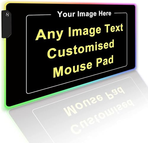 Personalised RGB Gaming Mouse Mat with Photo/Text Desk Mat Custom Large LED Mouse Mat 600x350x3mm with 9 LED Colors 12 Lighting Modes, Non-Slip Rubber Base Mouse Keyboard Mat for PC Laptop Computer