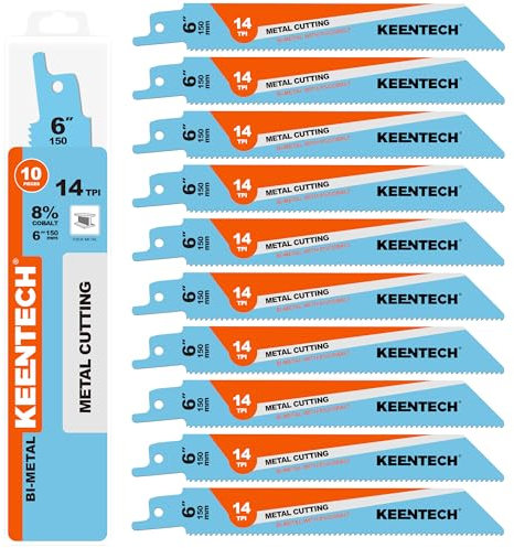 KEENTECH 150mm Bi-Metal Reciprocating Saw Blade, 14 TPI, for Cutting Sheet Metal, Profiles or Piping, Compatible with Milwaukee Sawzall and Other Reciprocating Saws (10-Pack)