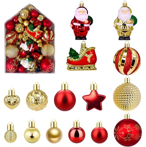 HidWee 72 Pezzi Palline Albero Natale Rosa e Oro, Decorazioni Albero di Natale con Gancio, Baubles Decorati Addobbi Albero di Natale, Diverse Forme di Palline di Plastica Infrangibili Lucido