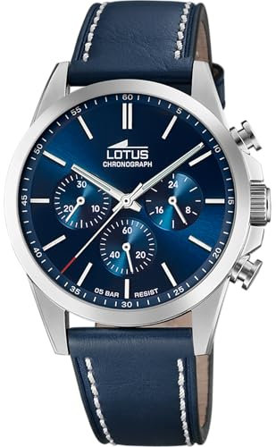Lotus Montre pour Homme 18990/2 Chrono Boîtier en Acier Inoxydable Gris Bracelet en Cuir Bleu