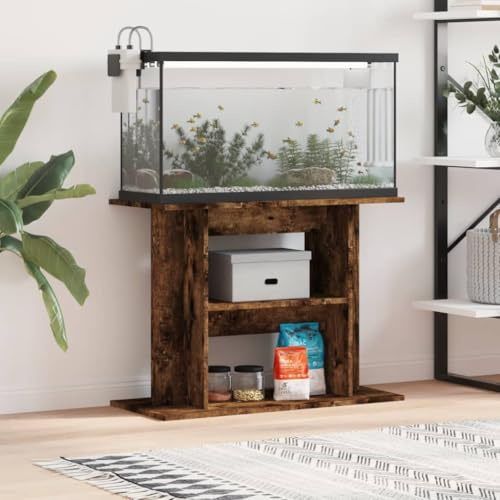 Mengtu Aquariumständer Aquariumregal Fischtankständer Aquarium Unterschrank mit 3 Ablagen, Aquarium Tisch Aquarienschrank Terrarium Schrank Räuchereiche 80x35x60 cm Holzwerkstoff