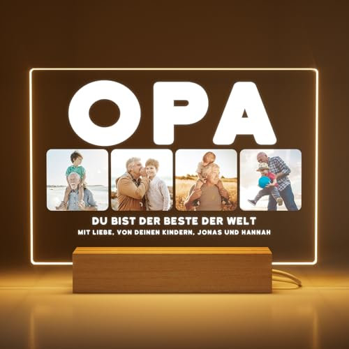 Greatminer Personalisierte Lampe mit Foto und Widmung - Geschenke für Opa - Geburtstagsgeschenk Opa - Acrylglas 18x14 cm mit optionalem LED-Sockel