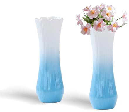 Jarrón de Cerámica, Minging Jarrones Blancos Jarrones Decorativos para Flores y Pampas Jarróns Sencillo y Minimalista para Casa Oficina Jardín Fiesta Boda Decoración Jarrón de Moderno (Azul)