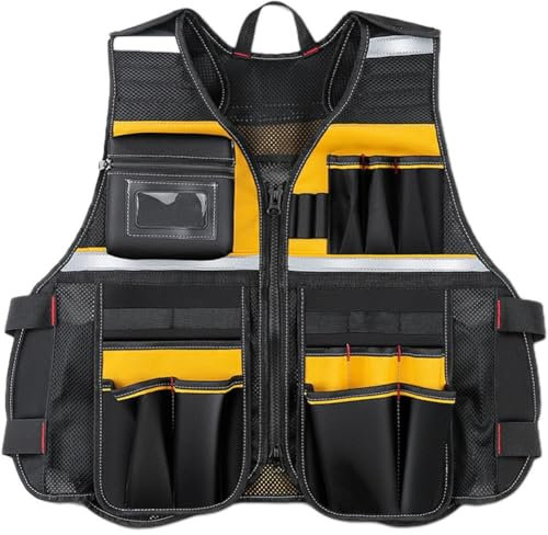 Muteitt Gilet À Outils De Sécurité Réfléchissant, Gilet À Outils Multifonctionnel, Gilet À Fermeture Éclair Haute Visibilité, Organisateur D'outils Réglable, Gilet À Outils Fonctionnel