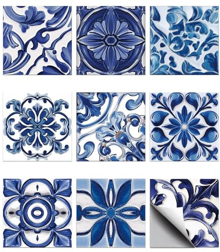 CHGCRAFT 36Pz Adesivi per Piastrelle 10x10cm Blu rilievo Peel and Stick Tile Stickers Mosaic Style Removable Wall Decals Self Adhesive Tile Wallpaper for Kitchen Bathroom Toilet Living Room