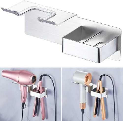 XILIMOR Porta Phon e Piastra Porta Phone Bagno da Muro Metallo Porta Phon e Piastra da Muro Asciugacapelli da Parete Adesivo Porta Phon da Parete Supporto Phon Piastra con Supporto