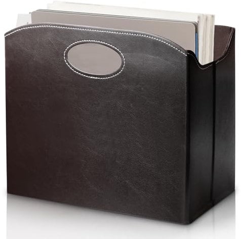 WIYETY Porte-revues moderne en cuir avec poignée, porte-revues en cuir avec compartiments, panier à journaux, pliable, porte-revues pour la maison, le bureau, le salon
