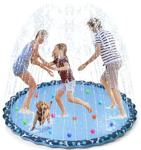 HaoVrisn Juegos de Agua para Niños Exterior, 170CM Juegos Piscina para Niños, Splash Pad Juegos Exterior Niños con Huellas y Dibujos de Huesos, Antideslizante y Fondo de PVC Espesado