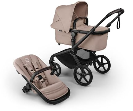 Bugaboo Fox 5 Renew All-Terrain Stroller, 2-in-1 Baby Pushchair, Full Suspension, Easy Fold, Extendable Toddler Seat, One-Handed Manoeuvrability, Black Chassis and Desert Taupe Melange Canopy | Full Suspension, Extendable Toddler Seat, One-Handed Manoeuvrability, Black Chassis and Desert Taupe Melange Canopy