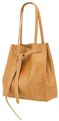 SH Leder ® Damen Echt Rindleder Shopper mit schleife und Innentasche in vielen Farben Schultertasche Henkeltasche 29x33cm Sandra G535 (Hell Cognac)