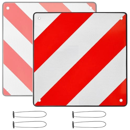 Fazvncv Señal reflectante con 4 cuerdas elásticas de 50 x 50 cm, señal de advertencia reflectante de alta visibilidad para portabicicletas y remolques