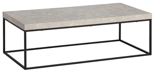 Couchtisch 120x60x38 cm Sandfarben Sofatisch in Stein-Optik Modern | Design Wohnzimmertisch Rechteckig | Loungetisch Beige | Kaffeetisch Metallbeine Groß