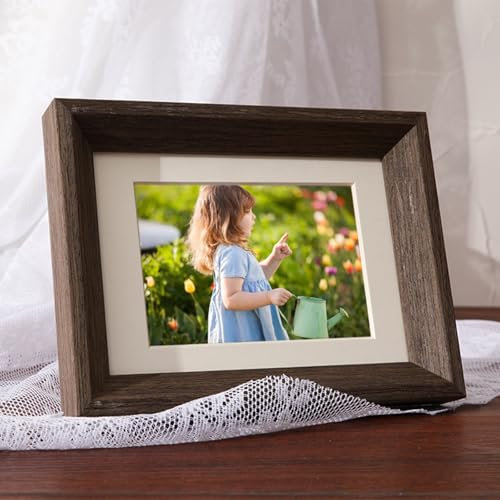 Grewod Bilderrahmen Holz Glas 13x18 cm, Walnuss, Rechteck, Fotorahmen Vertikalen oder Horizontalen zum Aufhängen und Aufstellen