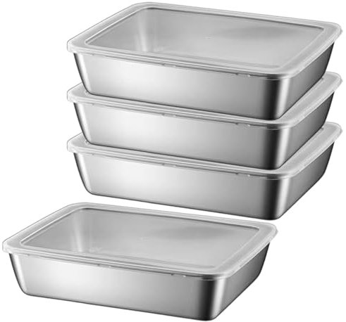 4 pezzi contenitori per alimenti in acciaio inossidabile impilabile scatola da stoccaggio di alimenti con coperchi trasparenti per il frigorifero o il pranzo dell'ufficio per feste per barbecue da