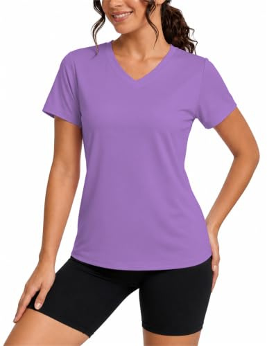 TACVASEN Damen UV Shirt Kurzarm V-Ausschnitt Tshirt Atmungsaktiv Leicht Basic Bluse für Sommer