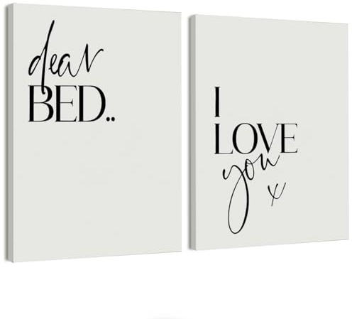 STHTTSW Wall Decor for Bedroom, Above Bed Wall Decors for Bedroom, Funny Canvas Framed Wall Art Set of 2, Dear Bed I Love You Signs 11x14