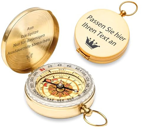 Personalisierter Kompass mit Gravur Outdoor Taschenkompass zum Wandern Beliebte Geschenke für Outdoor-Begeisterte Männer Frauen (Messing)