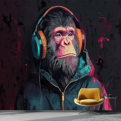 Movie Style Animals Gorillas Photo Wallpaper for Living Room Black Print Non-Woven Photo Wall Mural Photo Wallpapers for Bedroom Kids Room TV Sofa Background Family Home Decoration, 250 x 175 cm