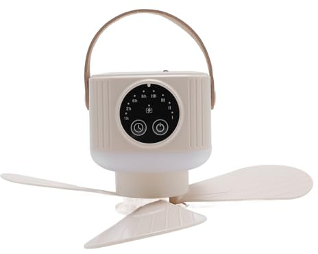 Asixxsix Camping -Lüfter mit LED -Laterne, 3600 -mAh -Batterie USB -wiederaufladbarer Deckenventilator in Aromatherapie Box Tragbarer Hängeventilator für Zelt, Camping, Outdoor (Creme)