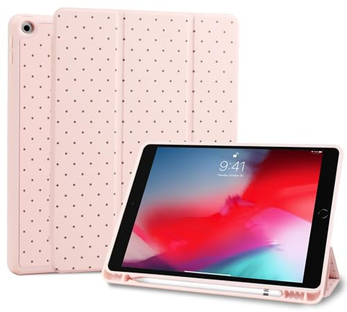 Fycyko Funda compatible con iPad de 10.2 pulgadas, iPad de 9ª/8ª/7ª generación 2021/2020/2019 con soporte para lápices, funda protectora de diseño estético elegante de lunares para mujeres y niñas