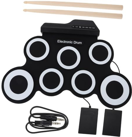Handroll USB Elektronisches Schlagzeugset aus Silikon, Schwarz | 1 Satz, Tragbares Übungsset für Einsteiger und Kinder, Kompakt für Lernen und Treffen