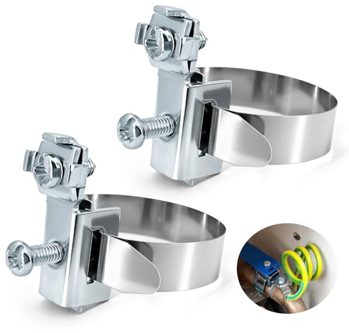 Erdungsrohrschelle Erdungsbandschelle Erdungsklemme Erdungsband Erdungsschelle Ø8-52mm - 2X Banderdungsschelle Erdungsbandschellen aus Edelstahl V2A, verzinkt, für Kabelbindung, Verteiler, Blitzschutz