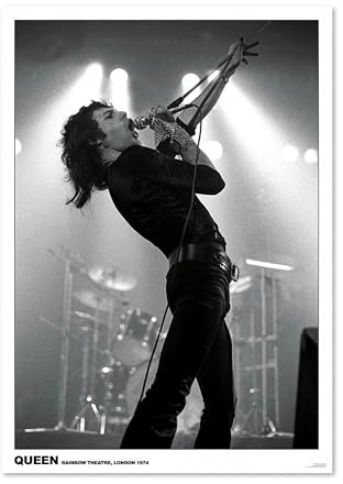 Close Up Queen Freddie Mercury Poster – Rainbow Theatre London 1974 | Vintage Wandekoration | Legendäres Konzertfoto | Schwarz-Weiß Wandbild 59,5 x 84 cm