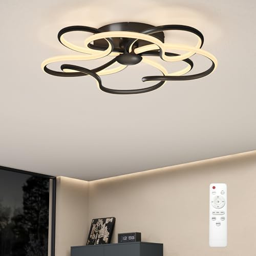 doporro LED Deckenleuchte 112W, Deckenlampe dimmbar mit Fernbedienung 64cm, Modern Schlicht Lampe 3000K/4200K/6400K 4960LM für Wohnzimmer, Schlafzimmer, Arbeitszimmer, Flur, Schwarz Alivetta25036