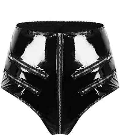 Generico Perizoma Donna Sexy Hot Mutande A Vita Alta con Cerniera Modellante File Aperto in Pelle PVC Lucido Slip Bikini Bassa Micro Thong Aperti Costume Brasiliana Mutandine per Donne Sexydonna