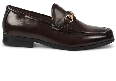 Infinity Leather Dolcetto Herren-Loafer, braun, mit Goldener Schnalle, Elegante Slipper