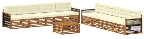 vidaXL Outdoor-Sofagarnitur mit Kissen 9 pcs Natur und Creme, Garten Lounge Set, modernes Akazienholz Sofa, wetterfeste Möbel, Bequeme Terrassen Sitzgelegenheit