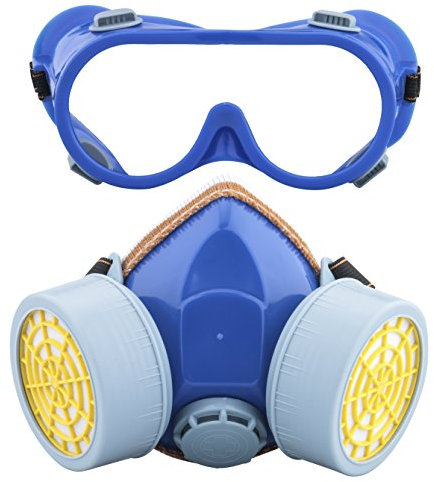 Ewolee Complete Respiratory Protection Against Industrial Chemical Paint, Gas for Pesticides, Anti-Dust Mask with Two Valves Glasses Set, Blue
