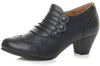 Ajvani Womens Ladies mid Heel Buttons Zip Brogue Ankle Shoe Boots Booties Size, Blue Navy Matte, 8 UK