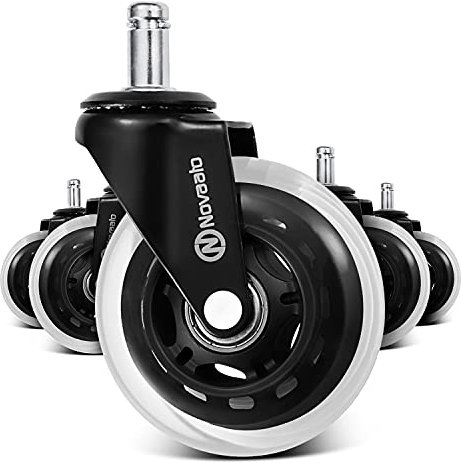 NOVAATO Bürostuhlrollen Parkettrollen Hartbodenrollen - Bürostuhl Rollen - 5 Rollen - 360° drehbar - Möbelrollen - Rollen für Bürostühle - 10 x 22 mm Größe, schwarz