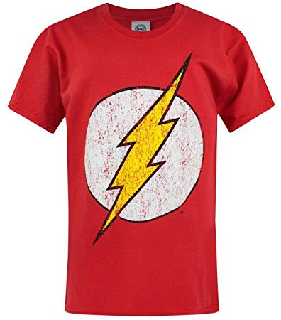 DC Comics Flash T-Shirt for Boys Distressed Logo Short Sleeve Children’s Superhero Red Top