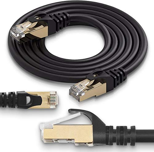Netzwerkkabel 1m 2m 5m 7m 10m 15m CAT7 DSL Patchkabel Internet Ethernet LAN Netzwerk F/FTP Kabel vergoldet Schwarz, Farbe:Schwarz, Länge:2 m