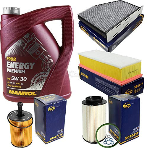 Filter Set Inspektionspaket 5 Liter MANNOL Motoröl Energy Premium 5W-30 API SN/CF SCT Germany Innenraumfilter Luftfilter Ölfilter Kraftstofffilter