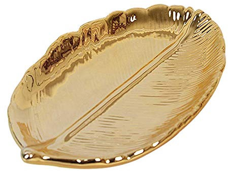 gotyou Bandeja de Hojas Doradas 9cm * 14,8cm,Bandeja de Almacenamiento de Cerámica Dorada/Bandeja de Frutas/Bandeja de Joyas/Bandeja de Decoración del Hogar,Bandeja de Almacenamiento