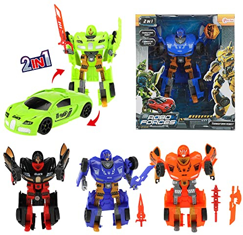 Toi-Toys Roboforces 81715 Roboter, wechselbar, 20,5 cm, Supercar 4-Ass, Keine Puppen und Actionfiguren, Mehrfarbig