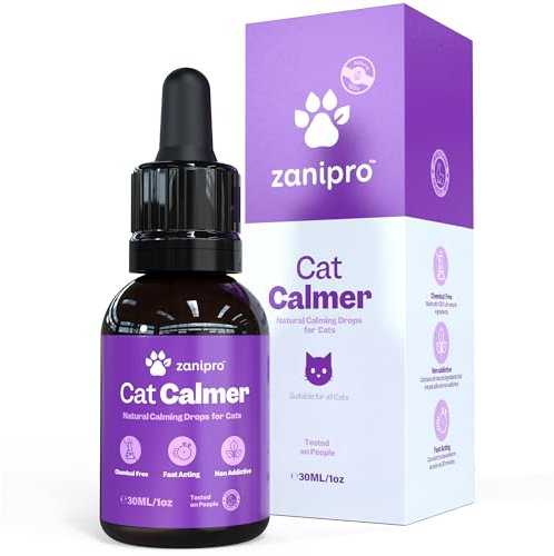 Zanipro Cat Calming Drops, Cat Anxiety Relief, Relaxant Supplements, Valerian & Ashwagandha - 100% Natural Stress Treatment, No need for Cat Calming Plug-In, 30ml
