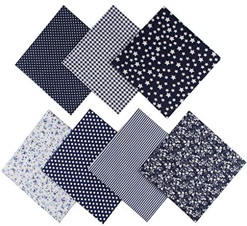 Jukway 7 Stück Baumwollstoff 50 x 50 cm Quadrate Patchwork Stoffe zum Nähen Quilten DIY Dekoration Basteln Handwerken, Reine Baumwolle Stoff Bedruckte Verschiedene Muster Stoffpakete (Marineblau)