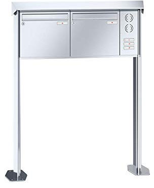 RENZ/Prisma / 2er Freistehende Briefkastenanlage Standbriefkasten mit Sprechfeld / V4A-Edelstahl/Volumen 17 L/mit Fußplatten/Dein-Briefkasten.de