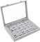 Yewclls Porta Anelli Espositore Gemelli Chiusura a Chiave - Scatole Porta Anelli - Cofanetto Portagioie Grigio con Coperchio in Vetro 35x 24x 4.5cm